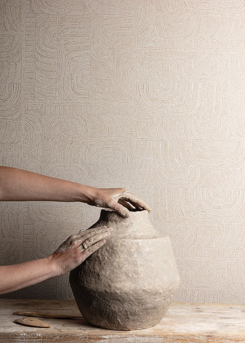 Masureel behang grafisch motief zand beige - 70 cm x 10.05 m - 631617