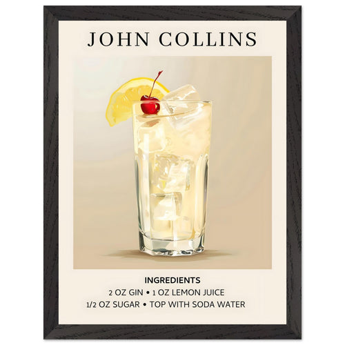 Artfulprints Poster met Lijst John Collins cocktail - Ingrediënten   - 30x40 cm - Taupe