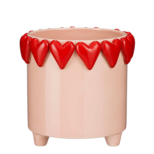 Mica Decorations Bloempot met Hartjes - H18 x Ø21 cm - Dolomiet - Roze, Rood - vtwonen shop