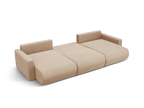 Cosmopolitan Design Converteerbare panoramische bank met opbergdoos Belfast 4-zits, flueel amandelbeige - 149x340x84cm