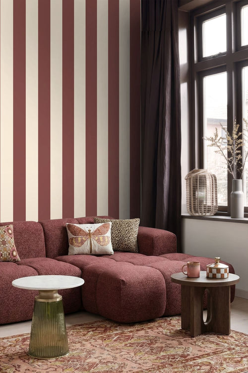 ESTAhome behang strepen bordeaux rood en wit - 50 x 900 cm - 131970