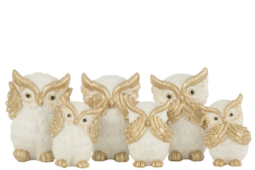 J-Line figuur Uil Zien/Horen/Zwijgen - polyresin - goud - large - 3 st.