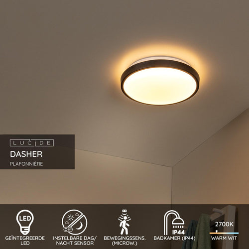 Lucide plafonnière badkamer DASHER - 1xGeïntegreerde LED - Zwart