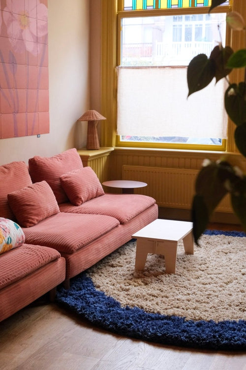 Interieur05 vloerkleed Pilo - hoogpolig - beige/blauw - Ø200 cm - vtwonen shop