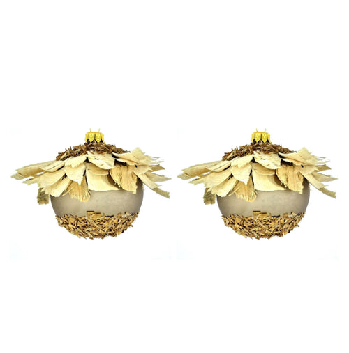 Dagmara kerstbal – beige – glas – set van 2 – met houtkrullen decoratie - vtwonen shop