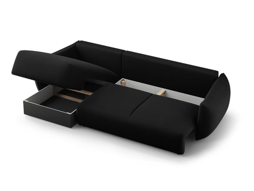 Cosmopolitan Design Converteerbare hoekbank rechts met opbergdoos Matera 4-zits, flueel zwart - 173x253x86cm
