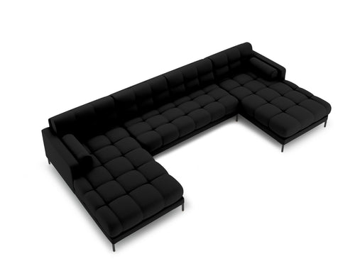 Cosmopolitan Design Panoramische bank Bali 7-zits, structurele stof, zwart - 185x383x75cm