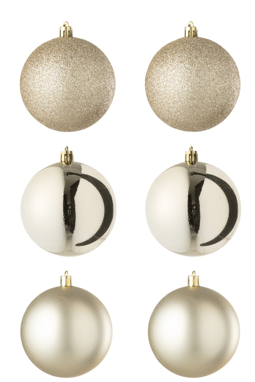J-Line kerstbal - kunststof - beige - doos van 6