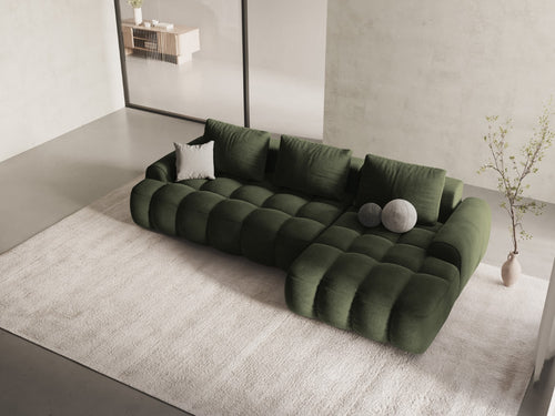 Cosmopolitan Design Converteerbare hoekbank rechts met opbergdoos Linz 3-zits, flueel groente - 142x275x84cm
