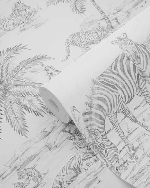 ESTAhome behang jungle dieren zwart wit - 53 cm x 10.05 m - 139299