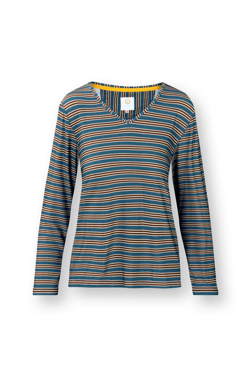 Pip Studio - Trice Pyjama t-shirt - Lange mouw Dames - Stripe - Blauw - XXL - vtwonen shop