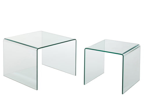 J-Line bijzettafel - glas - transparant - set van 2