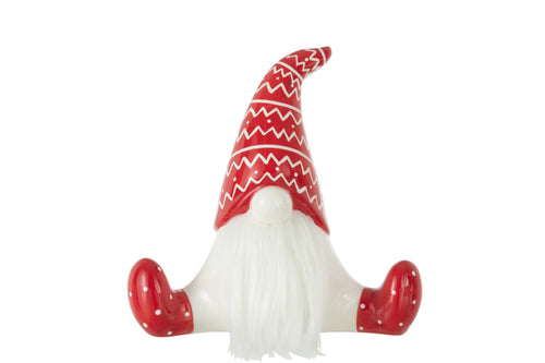 J-Line figuur Kerstman Zittend - keramiek - rood/wit - large - vtwonen shop