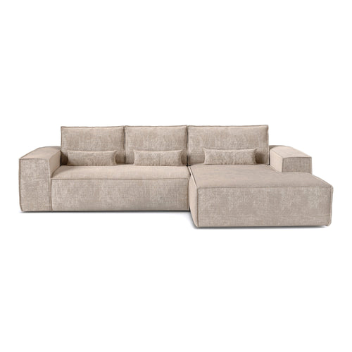 Premium Interiors - Rechthoekige hoekbank met snelle slaapfunctie JUNE - gewaafd fluweel beige 320cm