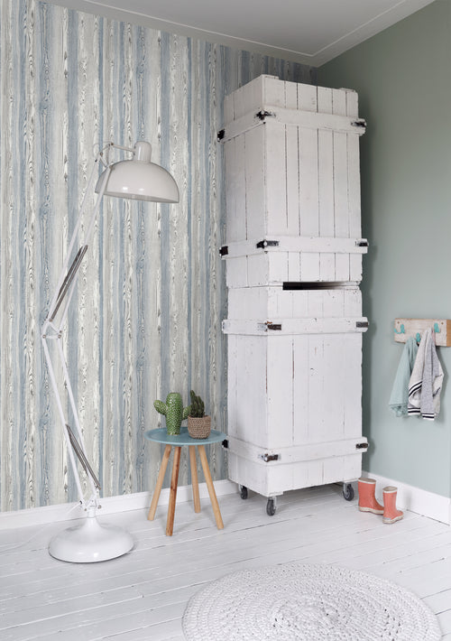 ESTAhome behang hout motief blauw en grijs - 53 cm x 10.05 m - 148626