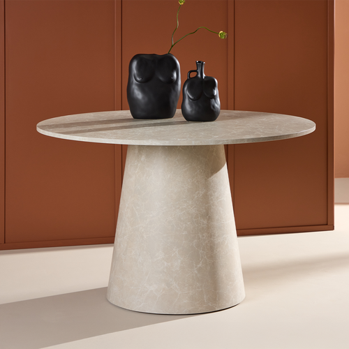 Nest living Trude Houten Eettafel Beige Marmerlook - Ø 120 cm - vtwonen shop