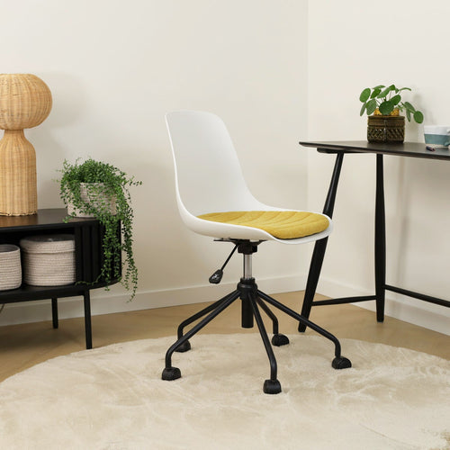 Nolon Nout-Liv Bureaustoel Wit - Okergeel Kussen - Zwart Onderstel