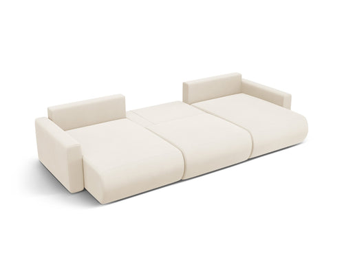 Cosmopolitan Design Converteerbare panoramische bank met opbergdoos Belfast 4-zits, flueel ivoor - 149x340x84cm