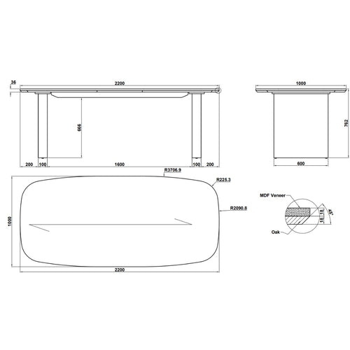 DÉJA Living Eettafel Meira - Naturel Eiken - 220x100x77cm