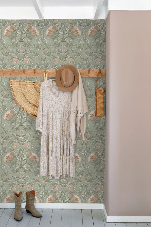 ESTAhome behang vintage bloemen in art nouveau stijl groen 53 cm x 10.05 m 139419