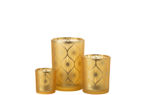 J-Line windlicht Ruit Bloemen - glas - geel - large