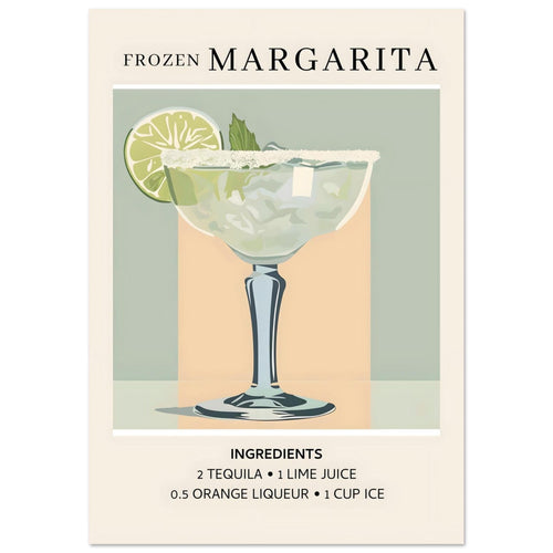 Artfulprints Poster met Lijst Frozen Margarita cocktail I - Ingrediënten   - A4 21x29.7 cm - Groen