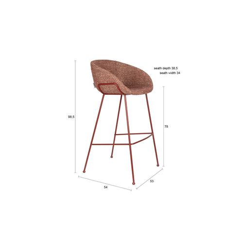 Zuiver Feston Barkrukken rugleuning 76 cm Terra/Rood - Set van 2