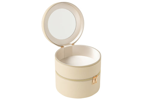 J-Line toilettas Rond + spiegel - kunstleder - beige - vtwonen shop