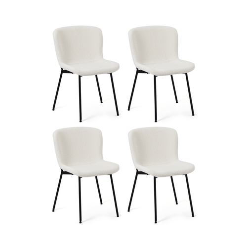 Furnhouse eetkamerstoelen armleuning Teddy - Crème wit - Stof (Bouclé) - Set van 4