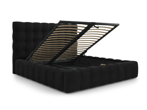 Cosmopolitan Design Opbergbed met hoofdeinde Bali 140x200cm, flueel, zwart - 230x165x125cm