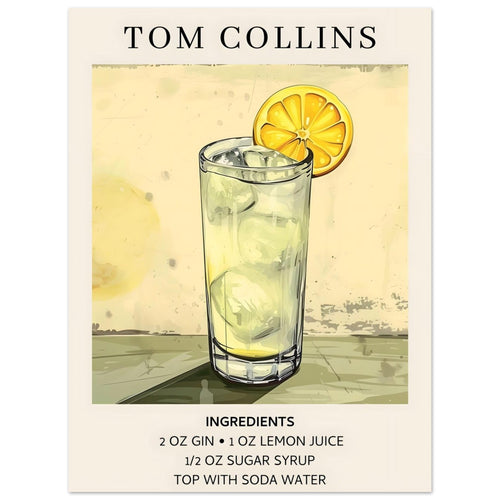 Artfulprints  Tom Collins cocktail - Ingrediënten   poster 30x40 cm - vtwonen shop