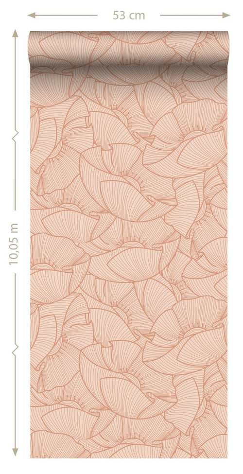ESTAhome behang klaprozen terracotta roze - 53 cm x 10.05 m - 139706
