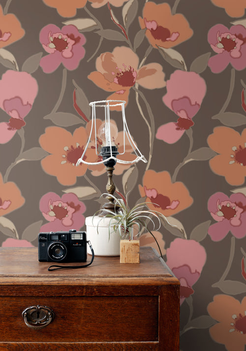 ESTAhome behang bloemen terracotta en oudroze - 50 x 900 cm - 130991 - vtwonen shop