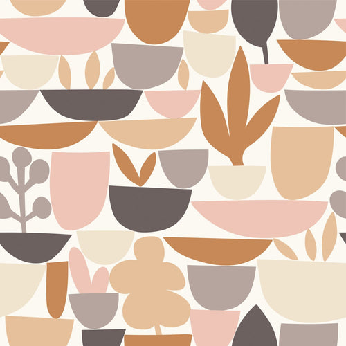 ESTAhome behang aardewerk en planten bruin en roze - 50 x 900 cm - 131074 - vtwonen shop