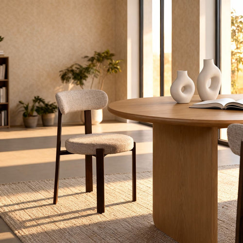 DÉJA Living Eetkamerstoel Lagan - Beige/Walnoot Stof - Set van 2 - vtwonen shop