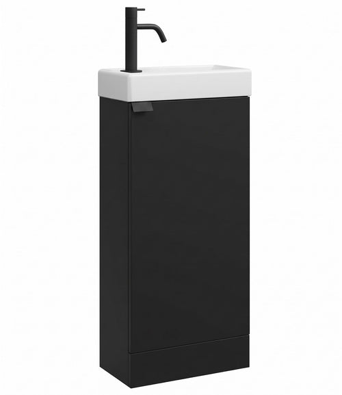 Badplaats Toiletmeubel Orion 40 x 22 cm – Mat Zwart – Fonteinmeubel met Wastafel