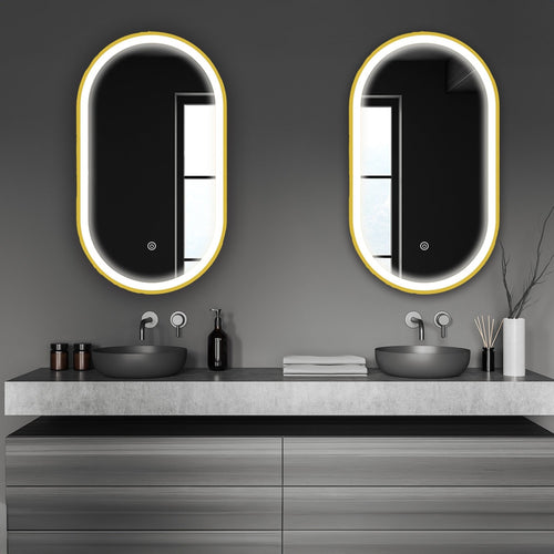 LOMAZOO badkamerspiegel Berlin - met LED verlichting - ovaal - goud - 40 x 70 cm