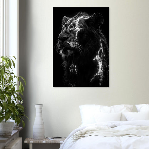 Artfulprints Canvas Lion portrait canvas - 100x150 cm - Zwart / Wit