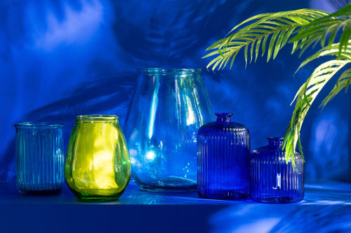 J-Line vaas Fles Stripe - glas - blauw - small - Ø 14.5 cm