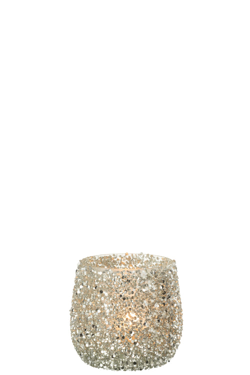 J-Line windlicht Glitter - glas - zilver - small - 2 stuks - vtwonen shop