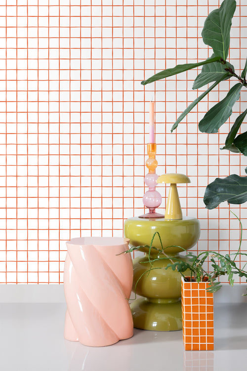ESTAhome behang geblokt motief oranje en wit - 50 x 900 cm - 131275