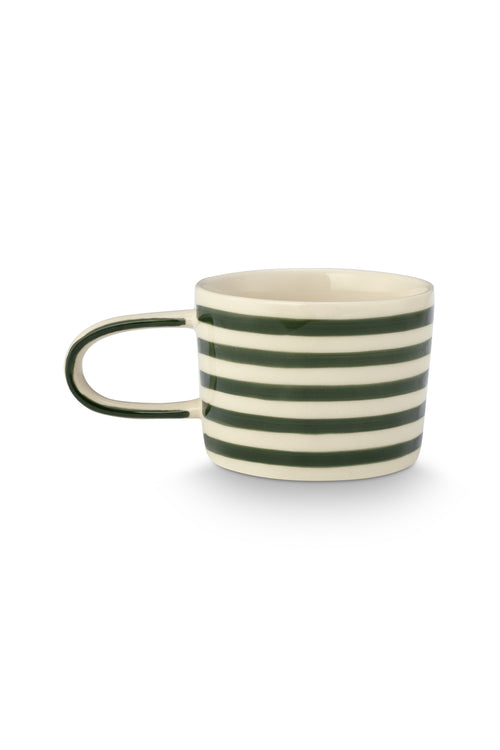 vtwonen - Mokken - Strepen - Groen - Keramiek - 350ml - Set van 4