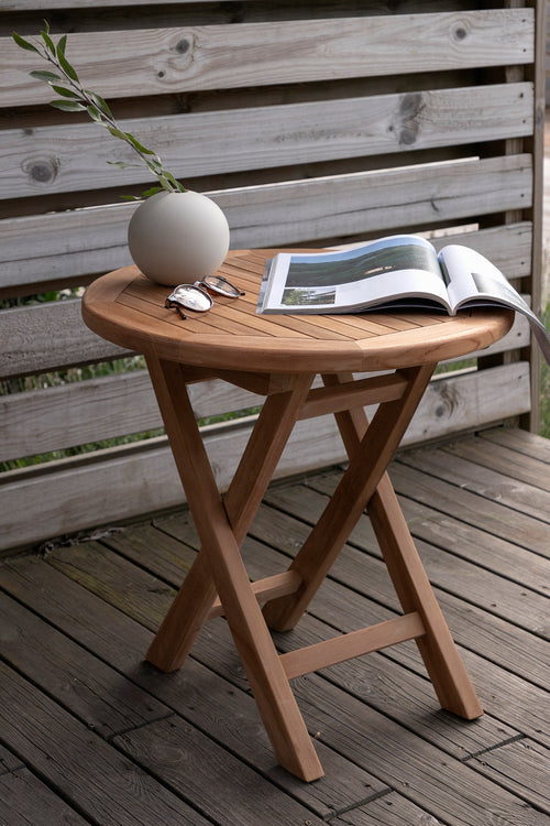 Nest outdoor Frida Houten Tuin Bijzettafel Naturel - Ø 50 cm - vtwonen shop