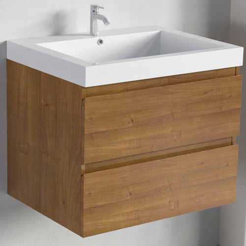 LOMAZOO badmeubelset Avalon - met hoge kast & witte wastafel - warm eiken - 60 cm