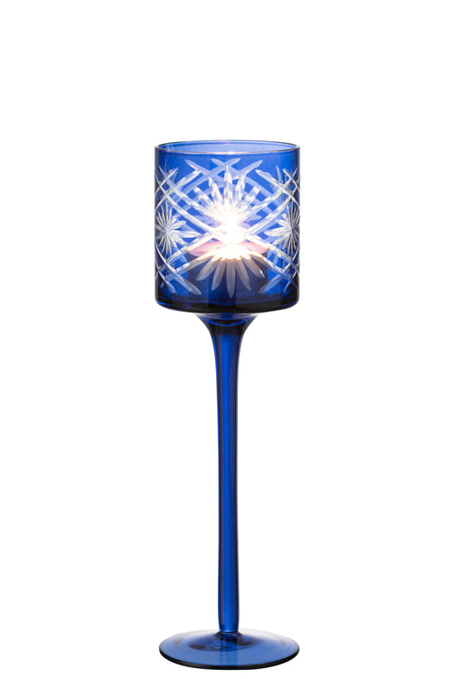 J-Line theelichthouder op voet Santorini - glas - blauw - small - vtwonen shop