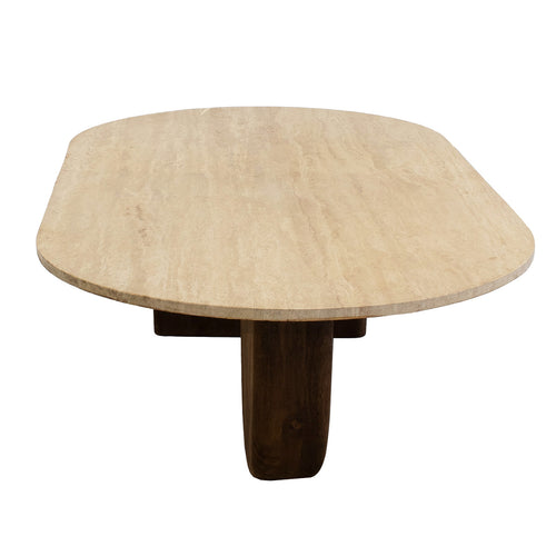 Giga Meubel Salontafel Wessel Ovaal - Travertin/Hout - Bruin - 120x65x38cm - vtwonen shop
