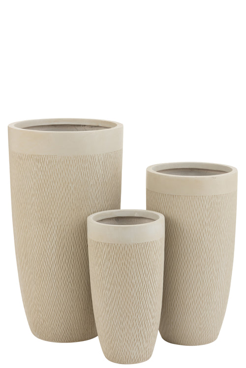 J-Line vaas Rond Hoog Klei - keramiek - beige - 3 stuks - Ø 38 cm - vtwonen shop
