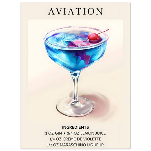 Artfulprints  Aviation cocktail - Ingrediënten   poster 30x40 cm