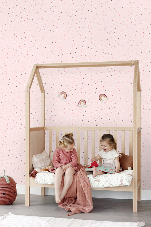 ESTAhome behang stippen roze en warm grijs - 53 cm x 10.05 m - 139051