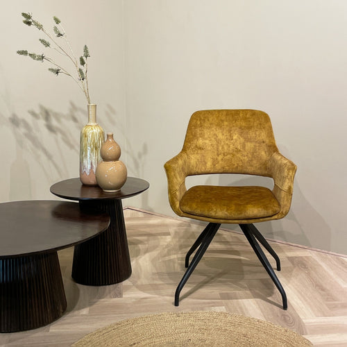 Livingfurn eetkamerstoel Capp Oker - stof - 2 stuks